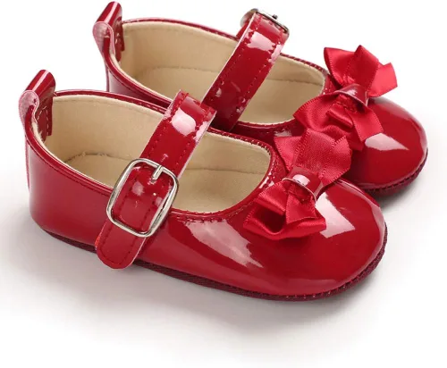 Vista 2 de Zapatos planos Mary Jane con lazo para bebé, suela de goma suave, zapatos para caminar para bebés, princesa, cuna, zapatos de vestir de boda