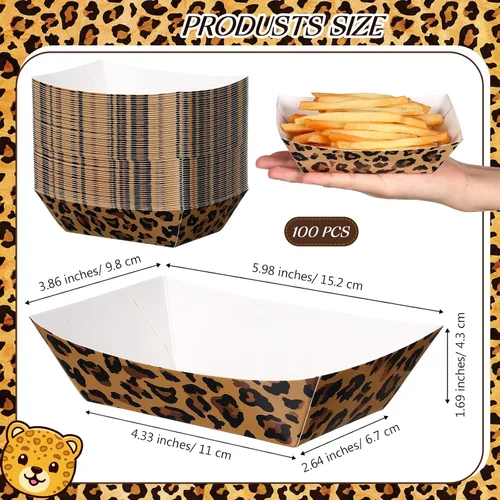 Vista 2 de Yinkin 100 bandejas de comida de papel con estampado de leopardo de 2