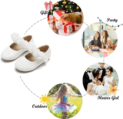 Vista 5 de Felix & Flora Zapatos de vestir para niñas pequeñas - Zapatos planos Mary Jane para niñas de flores, zapatos de ballet para fiestas y bodas