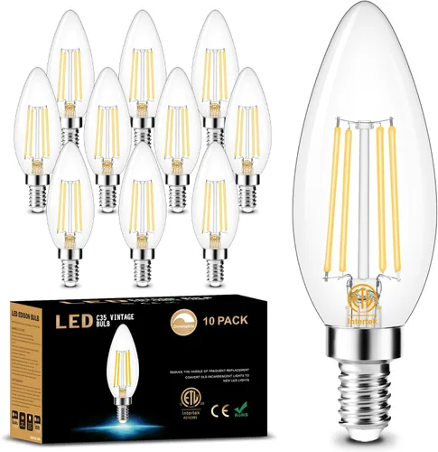 Vista 22 de Cotanic Bombilla LED regulable para candelabro de 2700 K, luz blanca cálida, base E12, equivalente a 60 W, bombilla tipo B con forma de vela