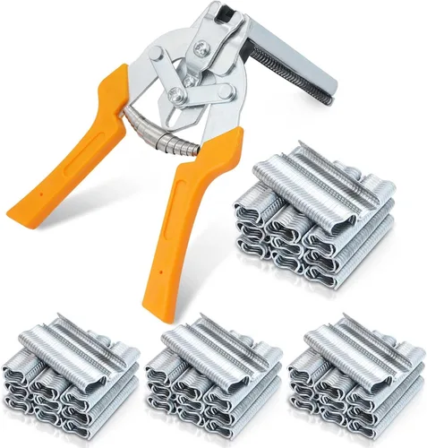 Vista 10 de Alicates de anillo de uñas tipo M para esgrima con 2400 clips M, kit de alicates de anillo de cerdo, herramienta de mano de reparación de tapicería