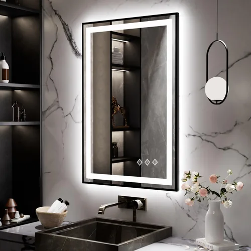 Vista 34 de Espejo LED para baño de 20 x 28 pulgadas con frente degradado y luz LED, espejo retroiluminado para baño, 3 colores, CRI > 90, espejo de baño