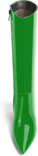 Vista 164 de AMBELIGHT Botas altas hasta la rodilla con cremallera y puntera puntiaguda para mujer, de patente sólida, tacón alto, 3.3 pulgadas