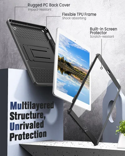 Vista 3 de MoKo Funda Compatible con iPad 9.7 de 2018/2017 6ª/5ª Generación - [Resistente] Funda Híbrida Protectora de Cuerpo Completo a Prueba de Golpes