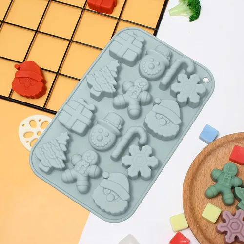 Vista 3 de Moldes de chocolate de Navidad, 3 moldes de silicona para caramelos, bastón de Papá Noel, árbol de Navidad, moldes de jengibre para cubitos