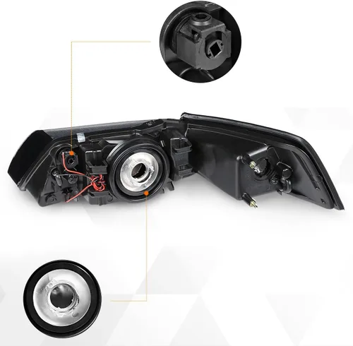 Vista 4 de PM PERFORMOTOR Faros delanteros de proyector de luz LED en forma de L de esquina ámbar de carcasa cromada compatibles con 99-04 Mustang