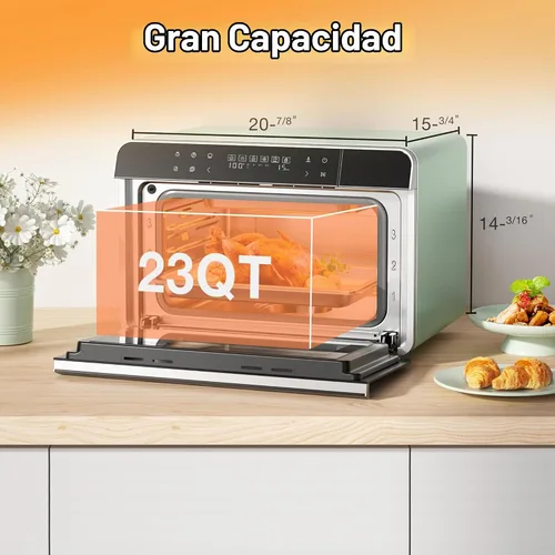 Vista 3 de ROBAM Horno de vapor de convección de encimera 23QT, combo de horno Blanco