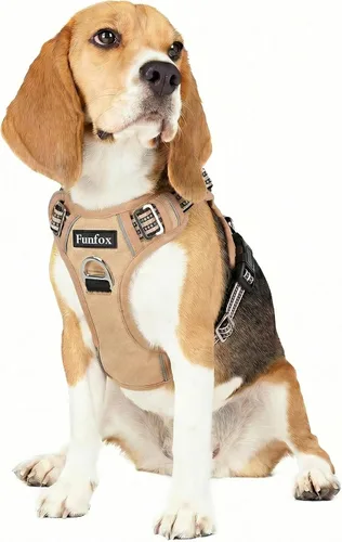 Vista 33 de Funfox Arnés para perro sin tirones, arnés de chaleco ajustable para mascotas, material súper suave con mango vertical, fácil control, paseo