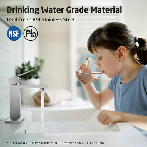 Vista 2 de KES L3156ALFF12-BS-C2-PL - Grifos de baño para fregadero de un solo orificio o 3 agujeros, acero inoxidable, drenaje desplegable sin desbordamiento