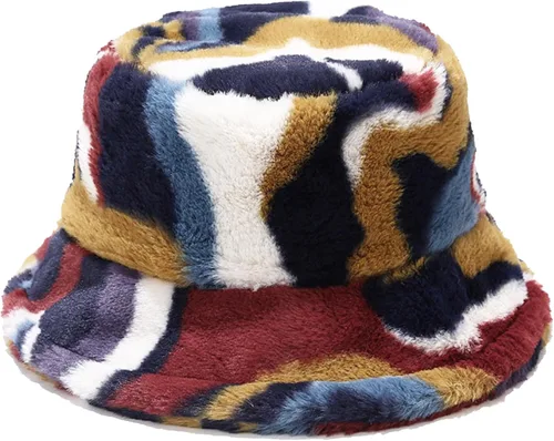 Vista 12 de Sombrero de cubo esponjoso de invierno mullido de piel peluda sombreros de pescador de piel sintética de felpa sombrero cálido para mujer