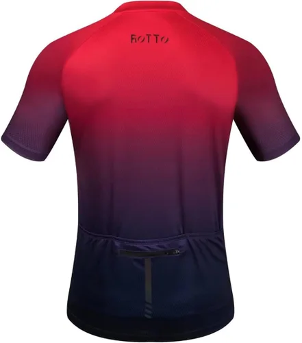 Vista 3 de ROTTO Camiseta de ciclismo de manga corta para hombre, color degradado, serie Pro con bolsillo trasero con cremallera, L