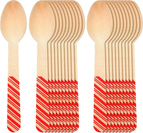 Vista 10 de Hoolerry 100 piezas cucharas de madera desechables de Navidad 14 cm Barra de degustación de invierno con sabor a barra de caramelo de chocolate
