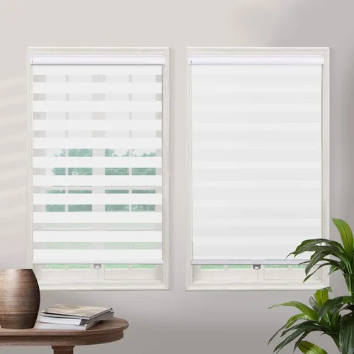 Vista 13 de Persianas de cebra sin cordones para ventanas, persianas personalizadas de doble capa con cenefa, persianas de día y noche para el hogar, puertas