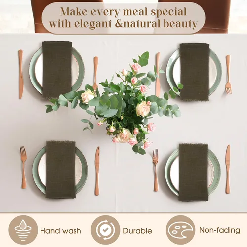 Vista 6 de TURSTIN 12 Piezas de Servilleta de Lino de Algodón Servilleta de Tela Hecha a Mano con Flecos 17 x 17 Pulgadas Servilletas Suave para Cenas Bodas
