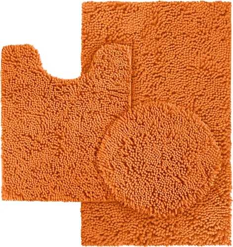 Vista 11 de HOMEIDEAS Juego de alfombras de baño negras de 3 piezas, alfombras y tapetes de felpilla de mantequilla, peludos, absorbentes, antideslizantes