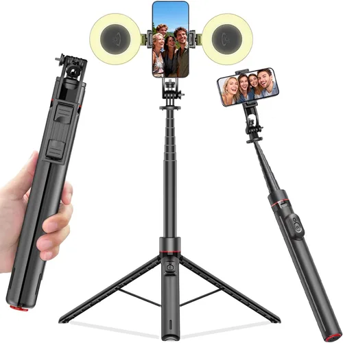 Vista 11 de ORMOS Trípode para selfie, extensible de 67 pulgadas, aleación de aluminio y silicona, compatible con todos los teléfonos celulares, soporte
