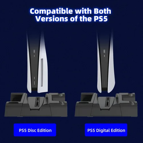 Vista 6 de NexiGo PS5 Accessories Vertical Stand with Headset Holder and AC Adapter, for PS5 Disc & Digital Editions Dual Controllers Charger, 3 Levels