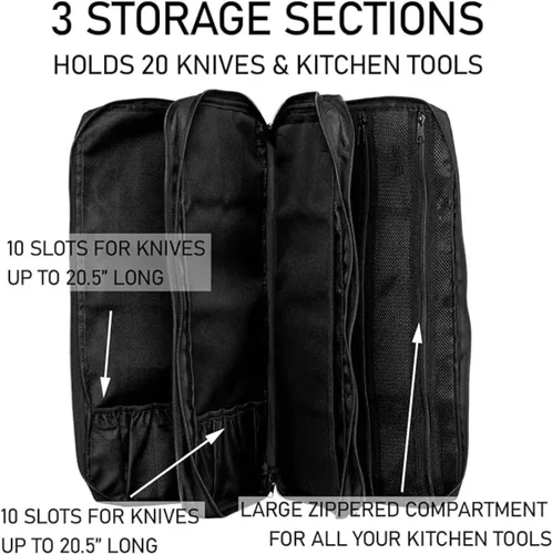 Vista 4 de EVERPRIDE, bolsa para cuchillo de chef profesional, con correa para el hombro. Bolsa premium para cuchillos, utensilios de cocina. Con visualización