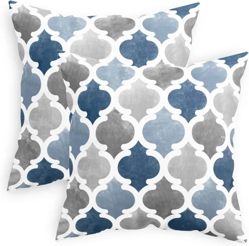Vista 11 de CaliTime Juego de 2 fundas de almohada decorativas de forro polar degradado con cadena geométrica enrejada cuadriculada para sofá, cama, sofá