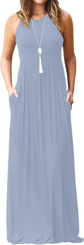 Vista 42 de DEARCASE Vestido largo de verano sin mangas para mujer, con bolsillos E10-floral Negro Azul