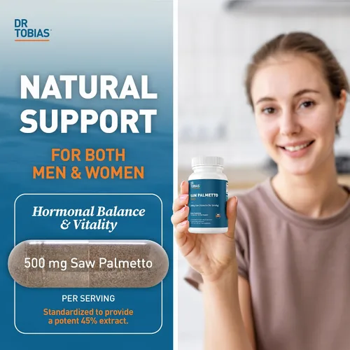 Vista 2 de Dr. Tobias Suplemento de Saw Palmetto, apoya la salud urinaria, el equilibrio hormonal, la salud de la próstata y la vitalidad del cabello, Saw