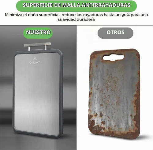 Vista 6 de Tabla de cortar de acero inoxidable, paja de trigo de doble cara y tabla de cortar de acero con guantes resistentes a cortes, tabla de cortar