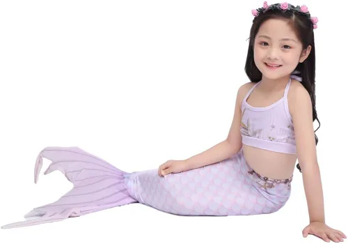 Vista 8 de XNSGAO 4PCS Mermaid Tails for Swimming for Girls Kids Mermaid Swimsuit Costume Princess Bikini Set Bathing Suits