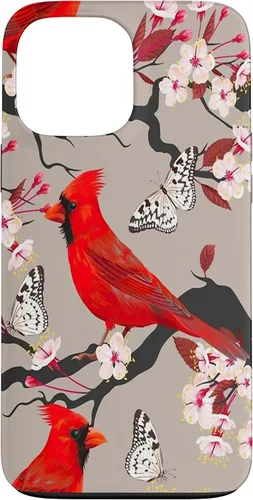 Vista 23 de Funda para iPhone 16 Women Girls Cardinals Red With Floral Butterfly