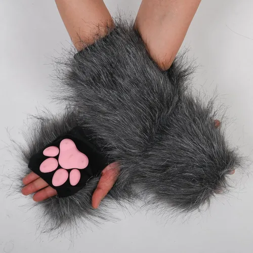 Vista 2 de Lindos guantes de pata de gato, Kawaii Cat Cosplay Kawaii Soft 3D Toes Frijoles sin dedos de gato garra pata pata Pad Sleeve