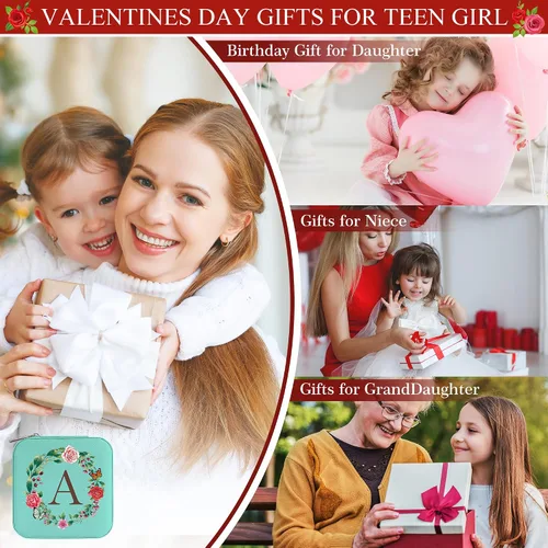 Vista 5 de Parima Regalo de Navidad para mujeres y niñas Idea de regalo para adolescentes adolescentes Joyero de viaje con inicial azul Joyero pequeño