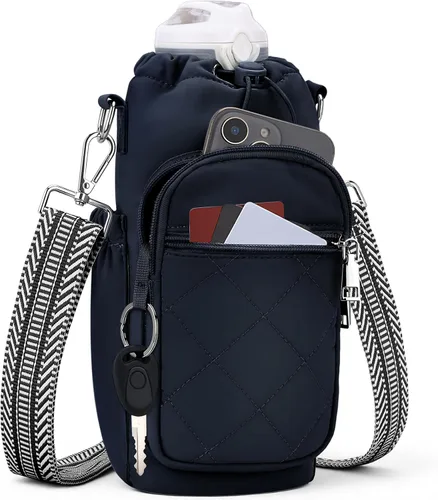 Vista 12 de SYTRAH Bolsa para botella de agua con correa, bolsa para botella de agua con bolsillo para teléfono de 40 onzas para caminar y senderismo