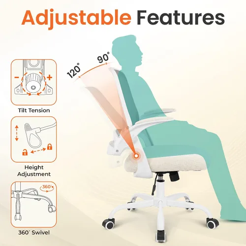 Vista 7 de NEO CHAIR Silla de oficina para computadora, silla de escritorio ergonómica para juegos, cómoda malla con brazos abatibles, soporte lumbar, ruedas