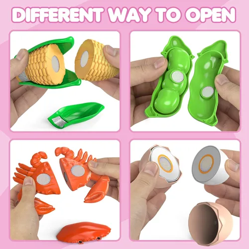 Vista 4 de Juego de 94 piezas de alimentos de corte para cocina infantil (45 artículos), comida de juego de simulación con cesta de la compra, accesorios