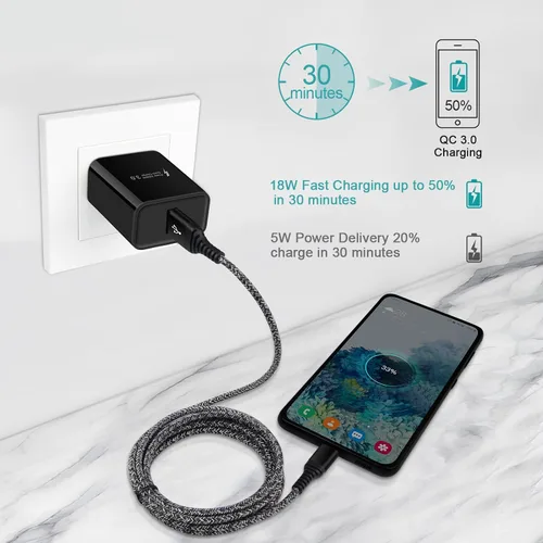 Vista 2 de S25 Ultra Quick Charge 3.0 Wall Charger Block C Cable cargador Android con enchufe de coche Carga rápida para Samsung Galaxy S25+ S24 Ultra S24FE