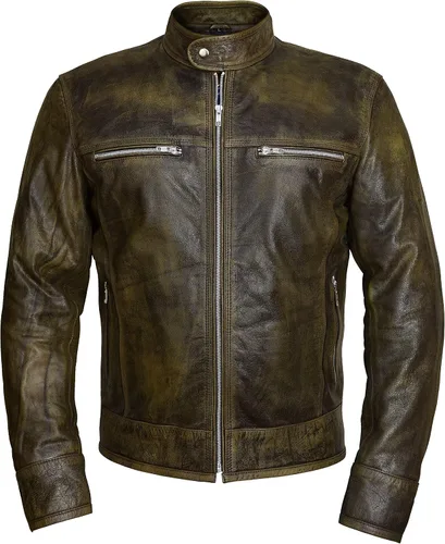 Vista 9 de Mens Premium Distressed Brown Padded Armored Cowhide Leather Cafe Racer Jacket – Vintage Protective Moto Jacket
