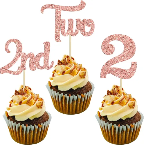 Vista 27 de 24 adornos para cupcakes de primer cumpleaños con purpurina para decoración de pastel de primer cumpleaños, selecciones de cupcakes para niños, baby