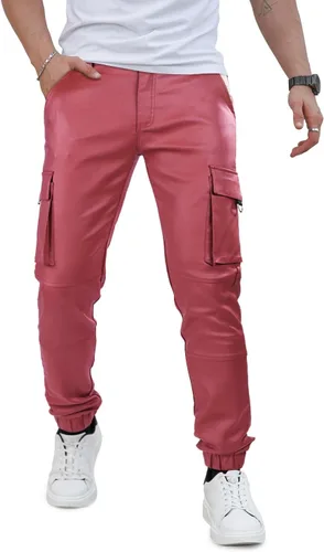 Vista 7 de GINGTTO Pantalones de cuero para hombre, pantalones de discoteca ajustados para hombre elásticos