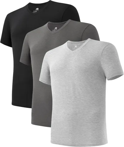 Vista 15 de DAVID ARCHY Camiseta interior de rayón de bambú con cuello en V que absorbe Paquete de 5 Negro - Cuello en V