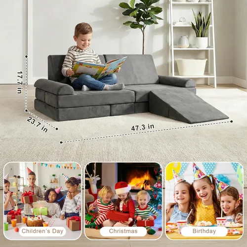 Vista 2 de LOAOL Sofá para Niños, Sofá Modular para Juegos Infantiles, Sofá Convertible de Espuma para Trepar para Niños Pequeños, Bloques de Espuma