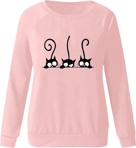 Vista 3 de Suéter Kawaii de gato para mujer, sudadera de manga larga ligera de otoño con estampado Harajuku Junior