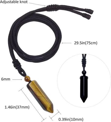 Vista 2 de EDEN'S CALL Collar con colgante de punto de cristal hexagonal curativo para hombres y mujeres, 6 facetas de piedra de cuarzo con cordón negro