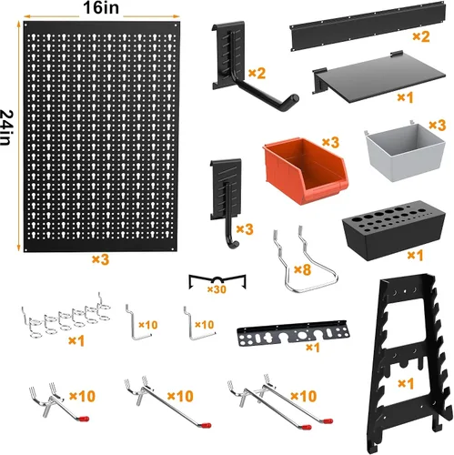 Vista 4 de TORACK - Sistema organizador de pared de metal de 24 x 48 pulgadas, kit de Negro