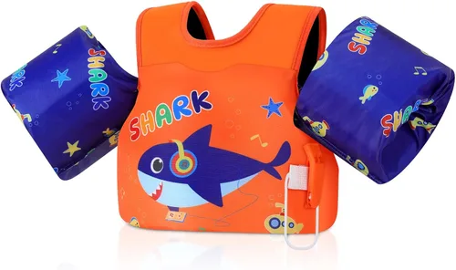 Vista 27 de MoKo Chaleco de natación para niños pequeños de 13-30/20-50/22-66 libras, flotadores de brazo de natación de dibujos animados, alas de agua