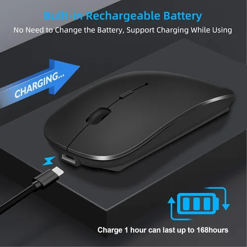 Vista 6 de Ratón Bluetooth recargable para laptop, mouse inalámbrico para MacBook air/Mac/MacBook Pro, mouse jiggler Bluetooth 5.2/3.0 y USB tipo C de 2.4 GHz
