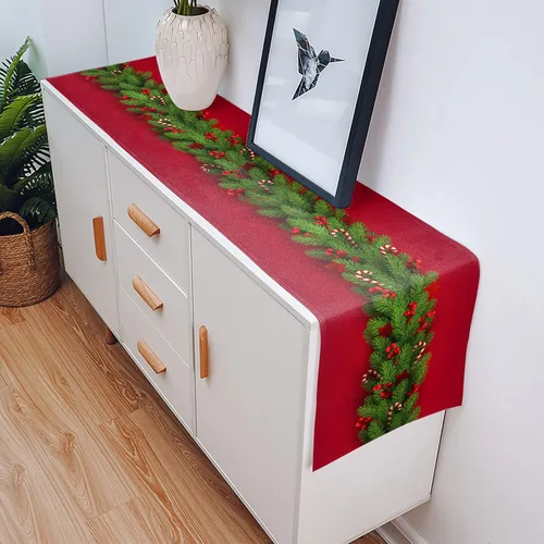 Vista 5 de Camino de mesa de Navidad de 70 pulgadas de largo, paños de mesa de árboles de Navidad rojos de algodón y lino para aparadores, bufandas de mesa