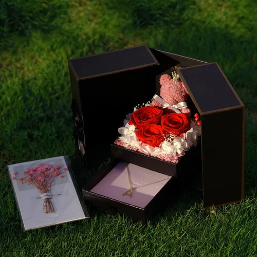 Vista 6 de ADDWel Regalos de Rosas Preservadas para Novia - Lindo Regalo de Oso de Rosas Eternas para Mamá Mujeres, Regalos de Cumpleaños para Novia - Caja