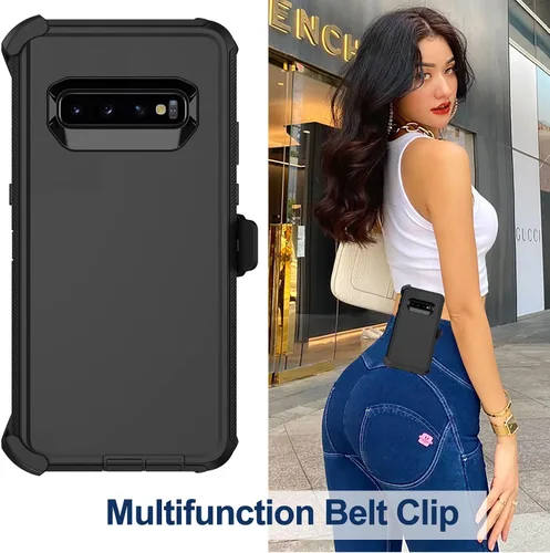 Vista 6 de Funda para Samsung Galaxy S10 con funda de clip para cinturón, 2 protectores de pantalla, [protección contra caídas de grado militar] Funda Negro
