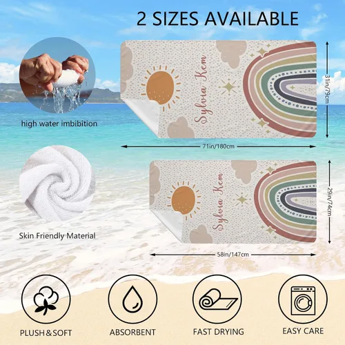 Vista 3 de Toallas de playa personalizadas para niños y adultos, toalla de microfibra personalizada con nombres, secado rápido para piscina y baño, 31 x 71