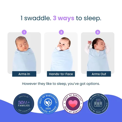 Vista 3 de HALO Saco de dormir envolvente 100% algodón, manta vestible ajustable de 3 vías, TOG 1.5, azul bebé, recién nacido, 0-3 meses