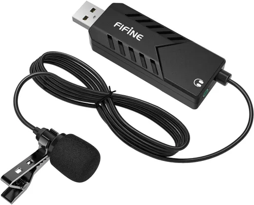 Vista 7 de FIFINE Micrófono de solapa Lavalier USB, condensador cardioide con clip, micrófono USB Plug and Play con tarjeta de sonido para PC y Mac-K053